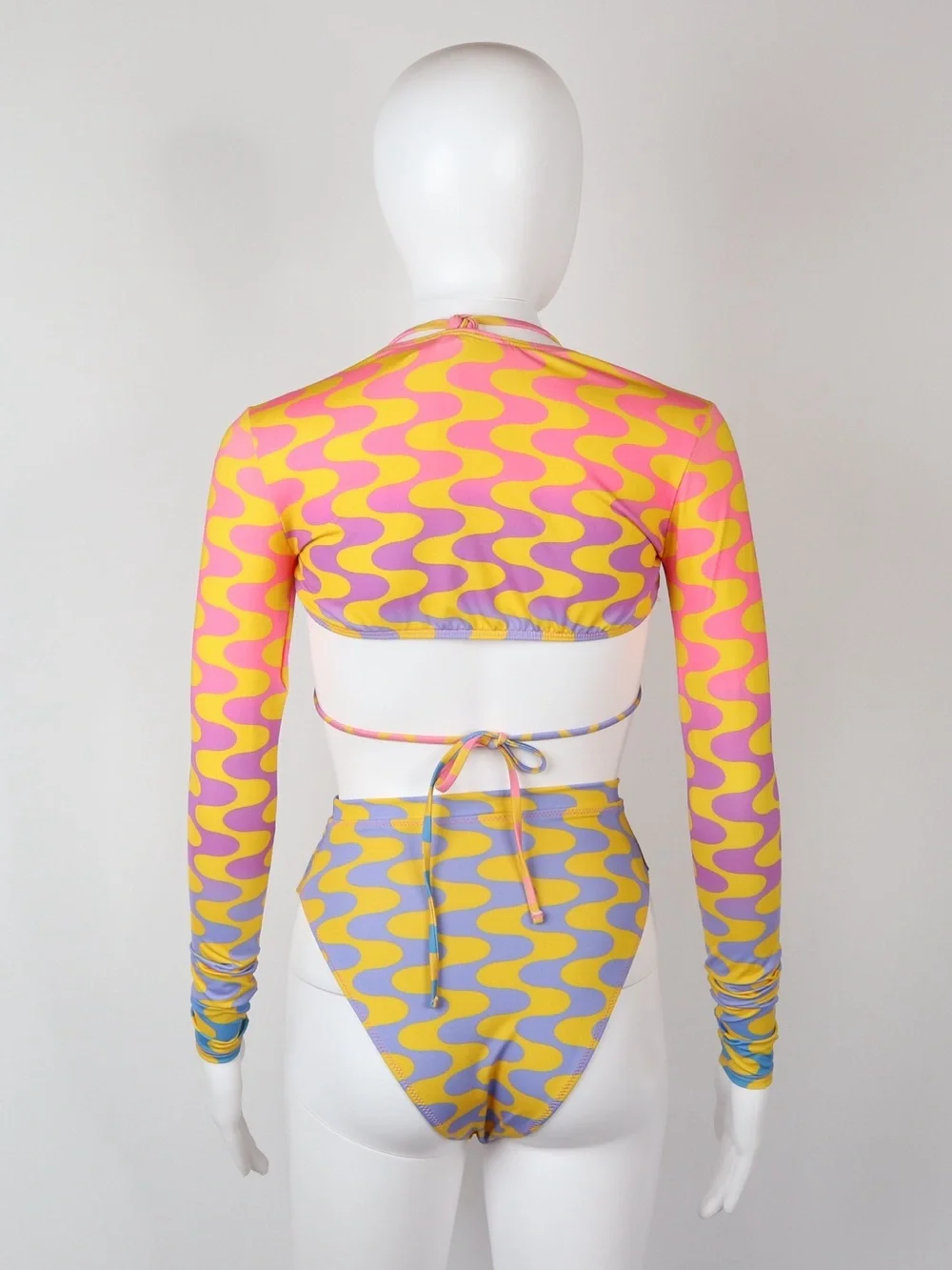 FENSI | 3 Piece Women's Pink & Yellow Patterned Long-Sleeve Bikini Set